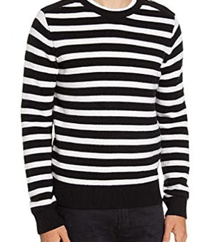 Frame Men's Stripe Crewneck Wool Blend Sweater, Size L Black