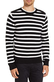 Frame Men's Stripe Crewneck Wool Blend Sweater, Size L Black