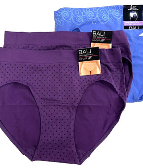 Bali womens 3-Pack Smooth U Hi-Cut Brief Size XL/8 Purple Blue Full Back Cover
