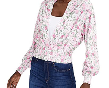 INC Womens Floral Print Ribbed Knit Cardigan Sweater Pink Size M