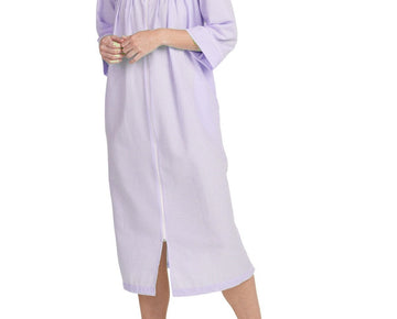 Miss Elaine Women's 3/4-Sleeve Plaid Zip-Front Robe Purple Size S MSRP $79