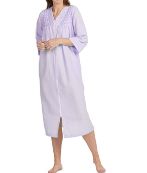 Miss Elaine Women's 3/4-Sleeve Plaid Zip-Front Robe Purple Size M MSRP $79