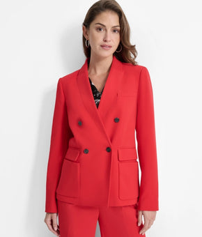 DKNY Petite Notched-Collar Double-Breasted Blazer Red Size 2P MSRP $159