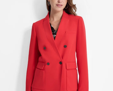 DKNY Petite Notched-Collar Double-Breasted Blazer Red Size 2P MSRP $159