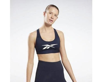 Reebok Women's Lux Vector Medium Impact Sports Bra, Blue Navy Size XL