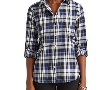 Lauren Ralph Lauren Straight Fit Cotton Button Twill Shirt Blue Size PL MSRP $90