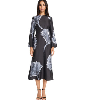 Donna Morgan Women's Printed Cutout-Back Midi Dress Grey Black Size 10 MSRP $148