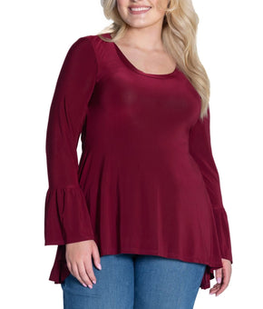 24seven Comfort Apparel Plus Size 2X Bell Sleeve Tunic Top Burgundy Red $64