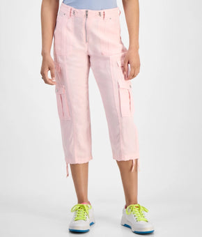 GUESS Women's Kai Tie-Hem High-Rise Cargo Pants Pink Size 27 MSRP $118