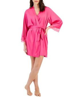 I.N.C. Women's Lace-Trim Stretch Satin Robe Pink Size XL MSRP $50