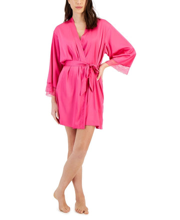 I.N.C. Women's Lace-Trim Stretch Satin Robe Pink Size XL MSRP $50