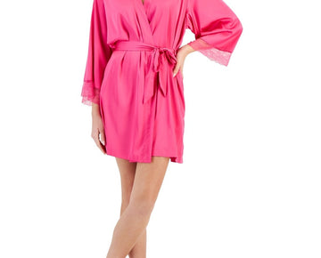 I.N.C. Women's Lace-Trim Stretch Satin Robe Pink Size XS MSRP $50