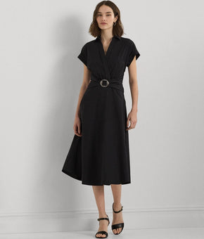 Lauren Ralph Lauren Stretch-Cotton Blend Surplice Dress Black Size 18 MSRP $165