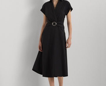Lauren Ralph Lauren Stretch-Cotton Blend Surplice Dress Black Size 18 MSRP $165
