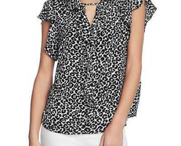Vince camuto womens animal print ruffled blouse Women's black Size XS MSRP $79