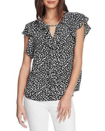 Vince camuto womens animal print ruffled blouse Women's black Size XS MSRP $79