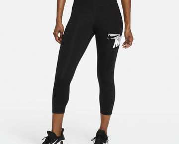 Nike One Women's Cropped Graphic-Print Leggings Black Size S MSRP $60
