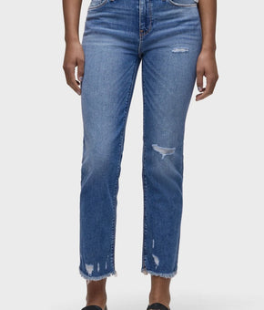Hudson Women Nico Midrise Crop Straight Blue Cotton Blend Jean Size 32 $175