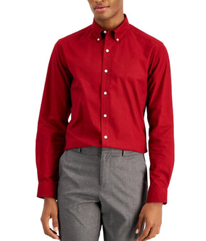 Club Room Men's Slim Fit Cotton Oxford Dress Shirt Red Brick Red Size L MSRP $55