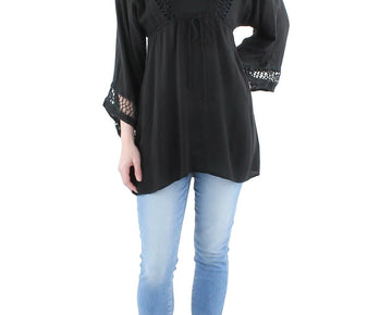 Raviya Womens Cotton Blend Lace Tunic Top Black Size S
