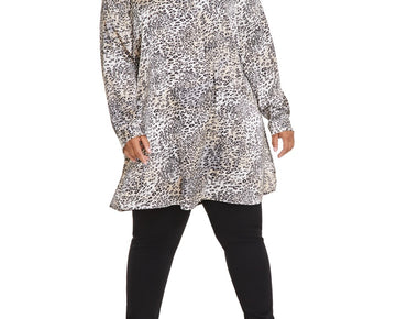 Anne Klein Plus Size 0X Animal-Print Split-Neck Tunic Beige Black MSRP $99