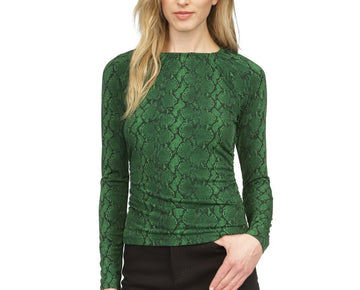 Michael Kors Women's Snake-Print Long-Sleeve Top Green Size XL MSRP $78