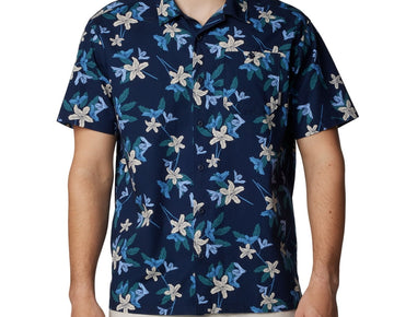 Columbia Men Regular fit Short Sleeve Button-Up Shirt Size S Blue Floral