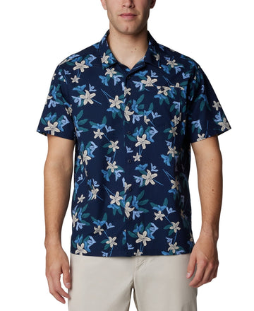 Columbia Men Regular fit Short Sleeve Button-Up Shirt Size S Blue Floral