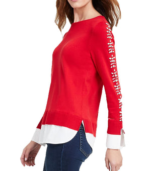 Jones New York Womens Layered Knit Pullover Top Red Size M MSRP $100