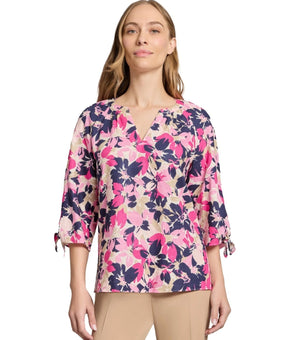 Jones New York Women's V Neck Raglan Sleeve Blouse Linen Pink Size M MSRP $70