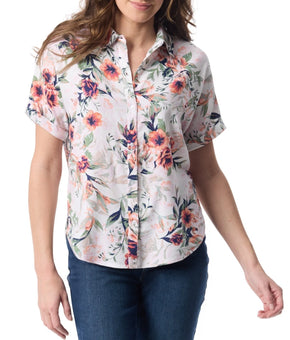 Gloria Vanderbilt Women's Daisy Printed Short-Sleeve Shirt Size S Pink
