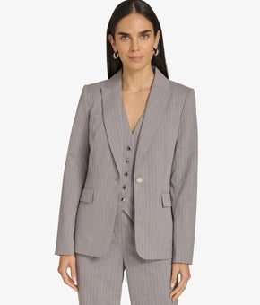 Calvin Klein Women's Pinstripe One-Button Blazer Gray Size 6 MSRP $149