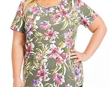Thalia Sodi Womens Plus Floral Print Keyhole Top Green 2X