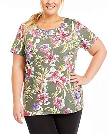 Thalia Sodi Womens Plus Floral Print Keyhole Top Green 2X