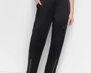 DKNY Women's Sateen Zip-Hem Straight-Leg Cargo Pants Black Size 2 MSRP $99