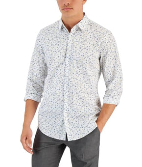 Alfani Mens Georgie Floral Cotton Button-Down Shirt White Size M