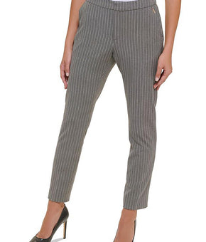 Tommy Hilfiger Womens Pinstripe Stretch Ankle Pants Gray Size 10