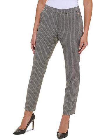 Tommy Hilfiger Womens Pinstripe Stretch Ankle Pants Gray Size 10