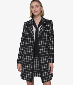 KARL LAGERFELD Shoulder pads Women's Windowpane Topper Jacket Black Size 4 $179