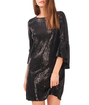 Vince Camuto Metallic Flounced-Sleeve Dress Black Size XS MSRP $99