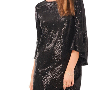 Vince Camuto Metallic Flounced-Sleeve Dress Black Size XS MSRP $99