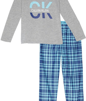 Calvin Klein Girl Two-Piece Brushed Joggers Set Big Kids Blue Plaid Size L 10-12