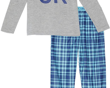 Calvin Klein Girl Two-Piece Brushed Joggers Set Big Kids Blue Plaid Size L 10-12