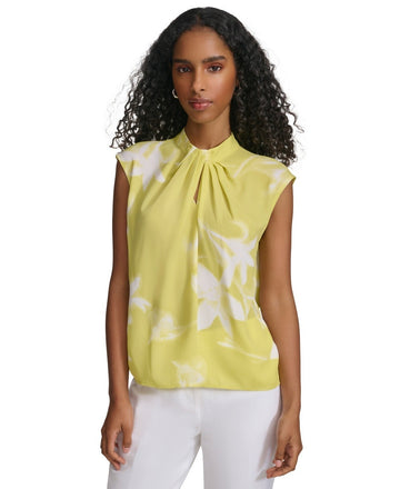 Calvin Klein Women Sleeveless Floral Keyhole-Neck Blouse Green Size XL MSRP $59