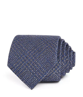 Bloomingdale's Tonal & Textured Plaid Silk Wool Classic Tie Navy MSRP $59