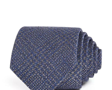 Bloomingdale's Tonal & Textured Plaid Silk Wool Classic Tie Navy MSRP $59