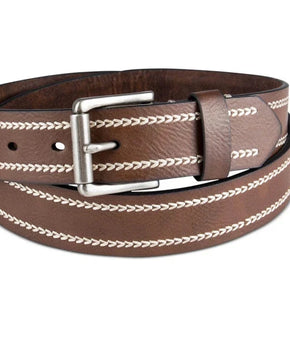 Sun Stone Mens Brown Heavy Stitch Faux Leather Belt Size S (30-32) Casual