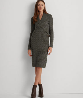 Lauren Ralph Lauren Cable-Knit Buckle-Trim Sweater Dress Gray Size XL MSRP $195
