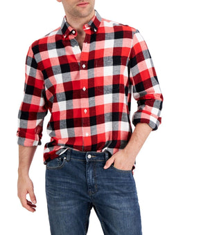 Club Room Buffalo Check Pattern Red Black Button Front Flannel Shirt Size XXL