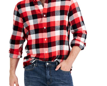 Club Room Buffalo Check Pattern Red Black Button Front Flannel Shirt Size XXL
